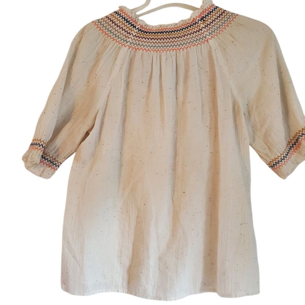 Madewell Rainbow Smocked Peasant Top Womens Small Gauze Beachy Oversized Cotton‎ - Picture 7 of 8